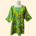1960s Design House Psychedelic Paisley Print Smock Tunic ~ One Size Fits Most ~ Chartreuse Teal Cotton