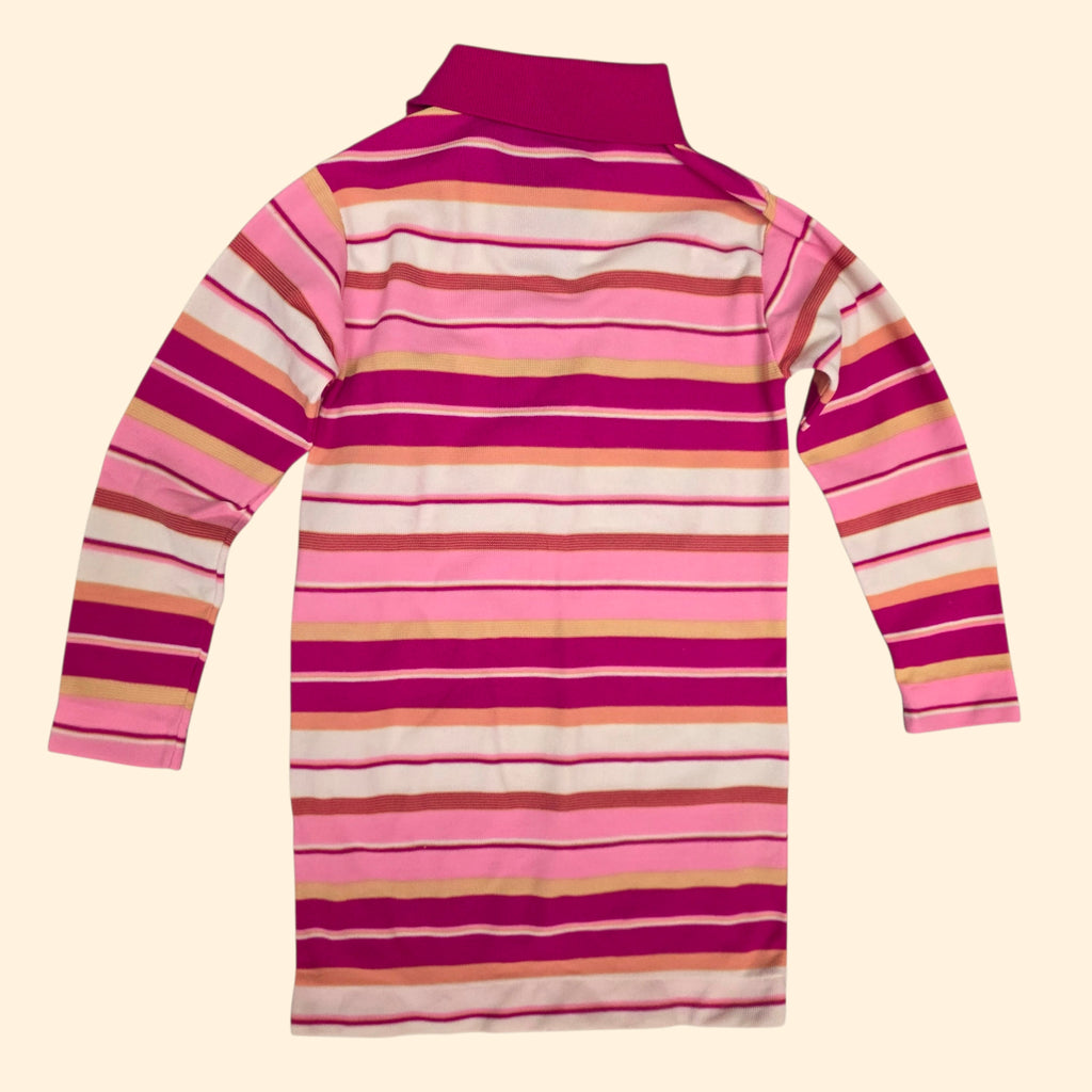 1970s Pink Striped Long Sleeve Nylon Polo Shirt ~ Youth 7