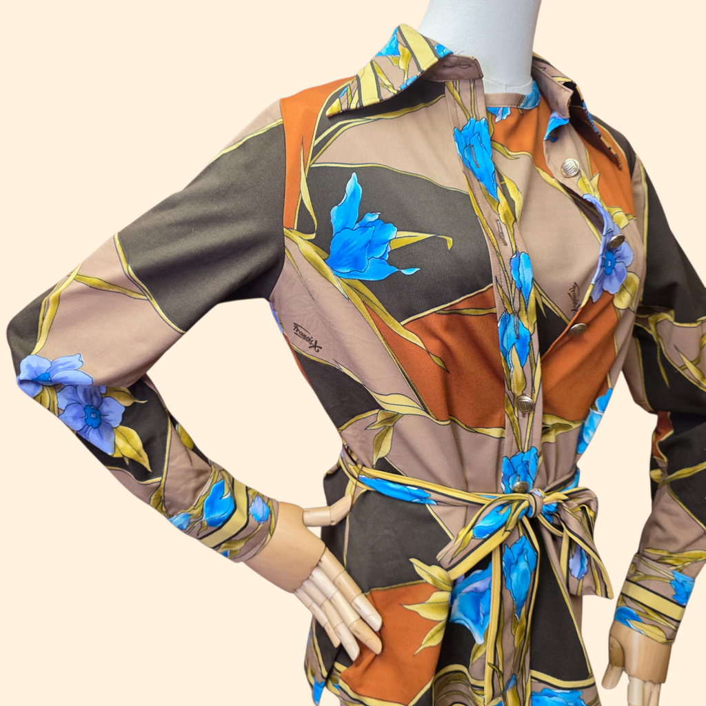 1970s Floral Dagger Collar Set by Francis X ~ Medium ~ Brown Blue Geometric