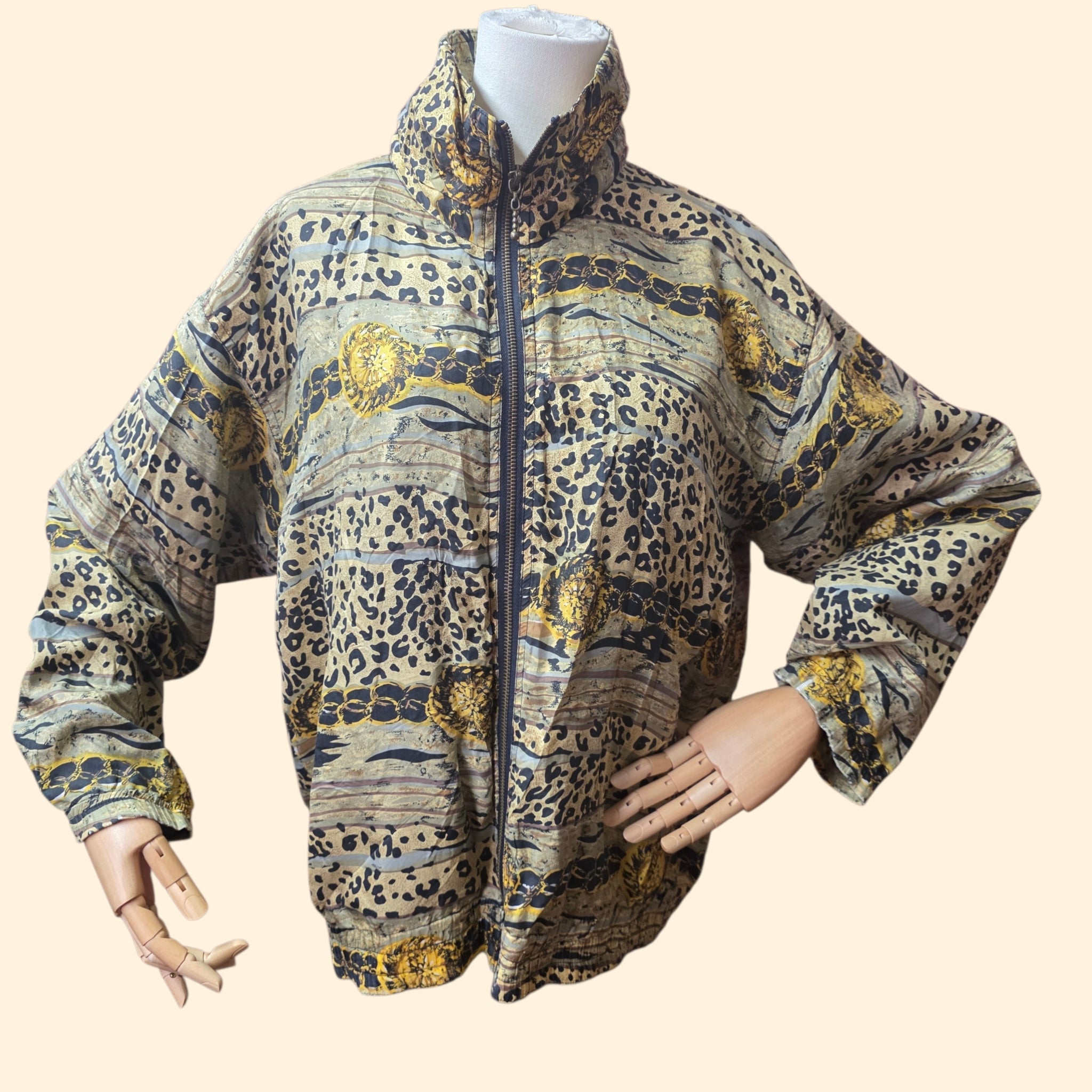 1990s Silk Baroque and Leopard Print Track Jacket ~ Small Medium
