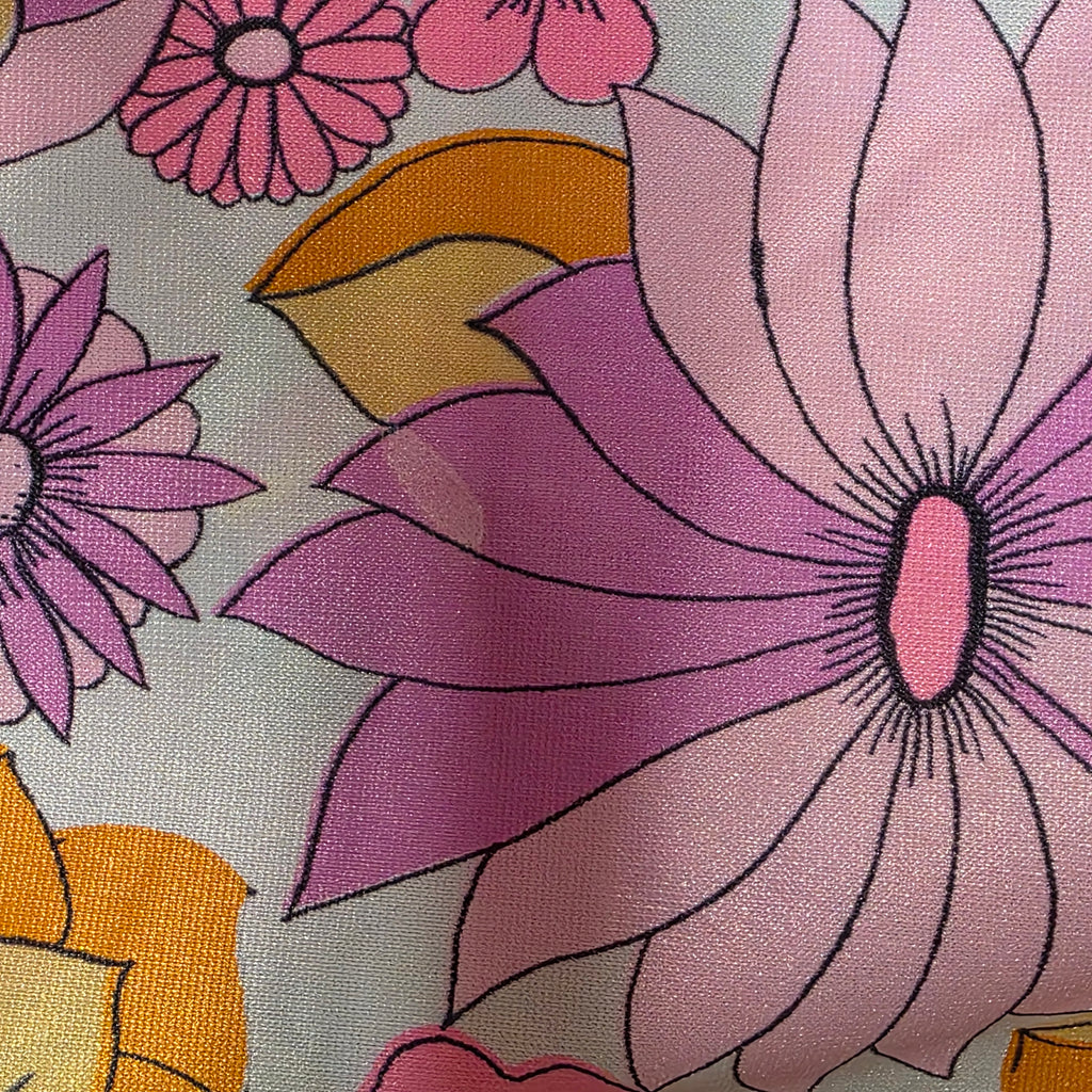 1960s Pink Flower Power Shadowline Sleeveless Jumpsuit ~ Medium ~ Nylon Floral Hippie