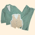 1970s Polyester 3 Piece Leisure Suit ~ Boys 4 Slim ~ Sage Green Plaid