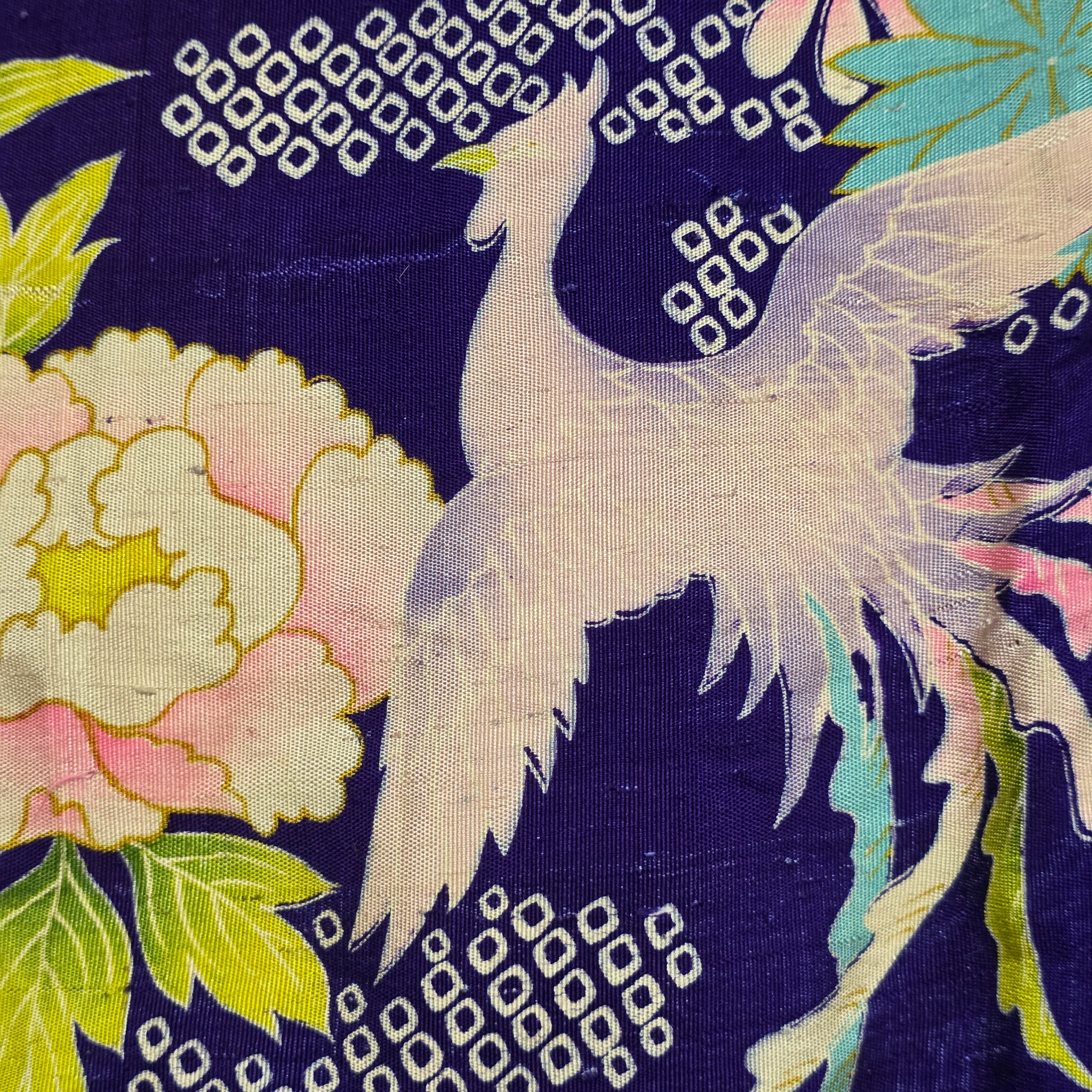 1940s Butterfly and Crane Silk Japanese Kimono ~One Size ~ Pre-War Red Lining