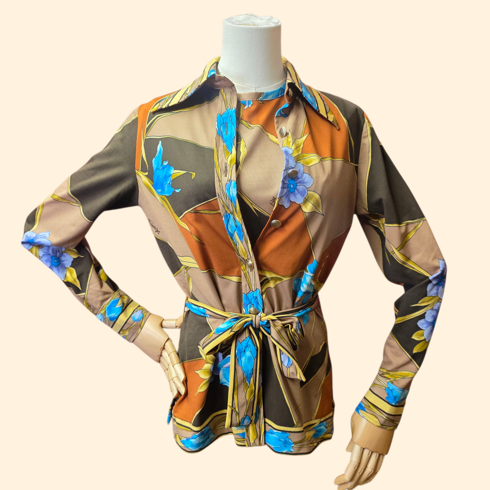 1970s Floral Dagger Collar Set by Francis X ~ Medium ~ Brown Blue Geometric