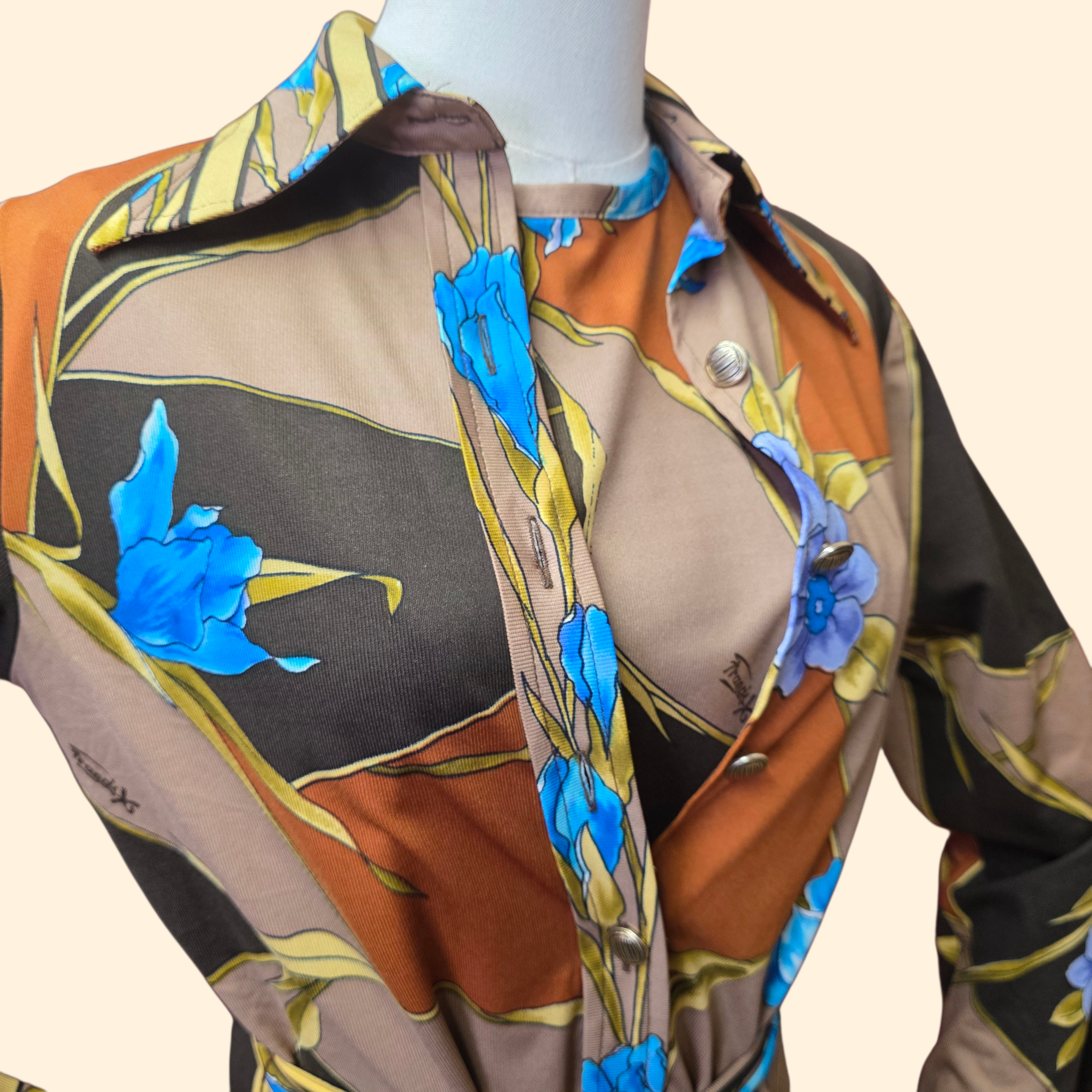 1970s Floral Dagger Collar Set by Francis X ~ Medium ~ Brown Blue Geometric