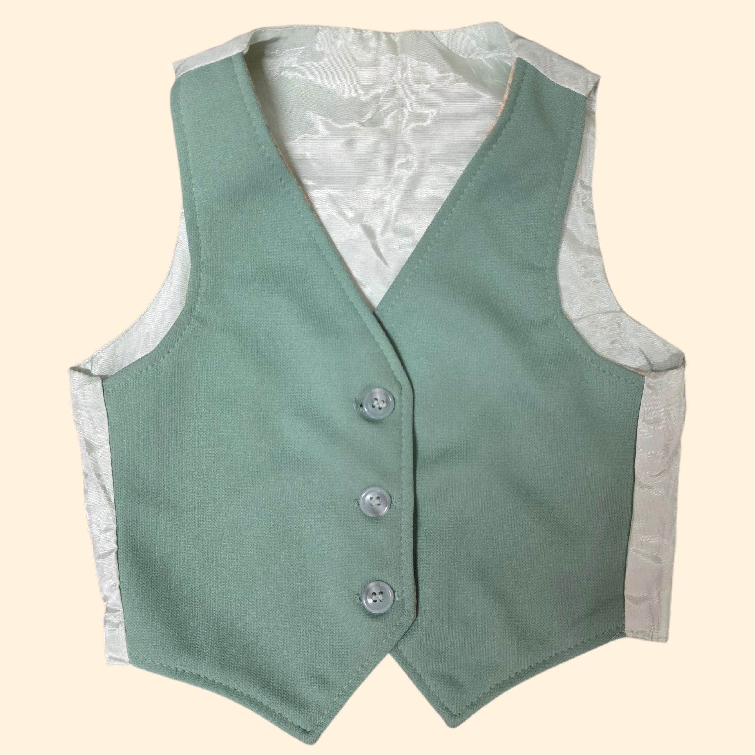 1970s Polyester 3 Piece Leisure Suit ~ Boys 4 Slim ~ Sage Green Plaid