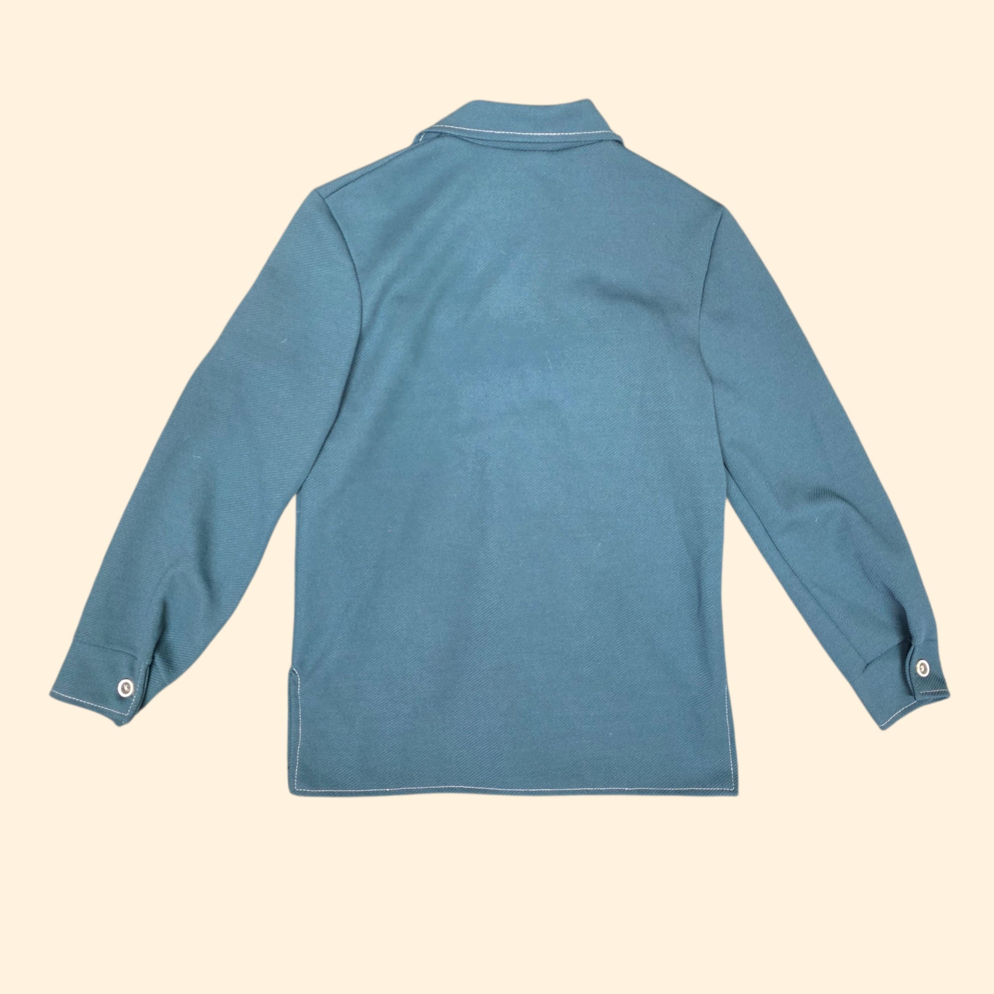 1970s Deadstock Dusty Teal Western Yoked Button Down Shirt ~ Boys 10