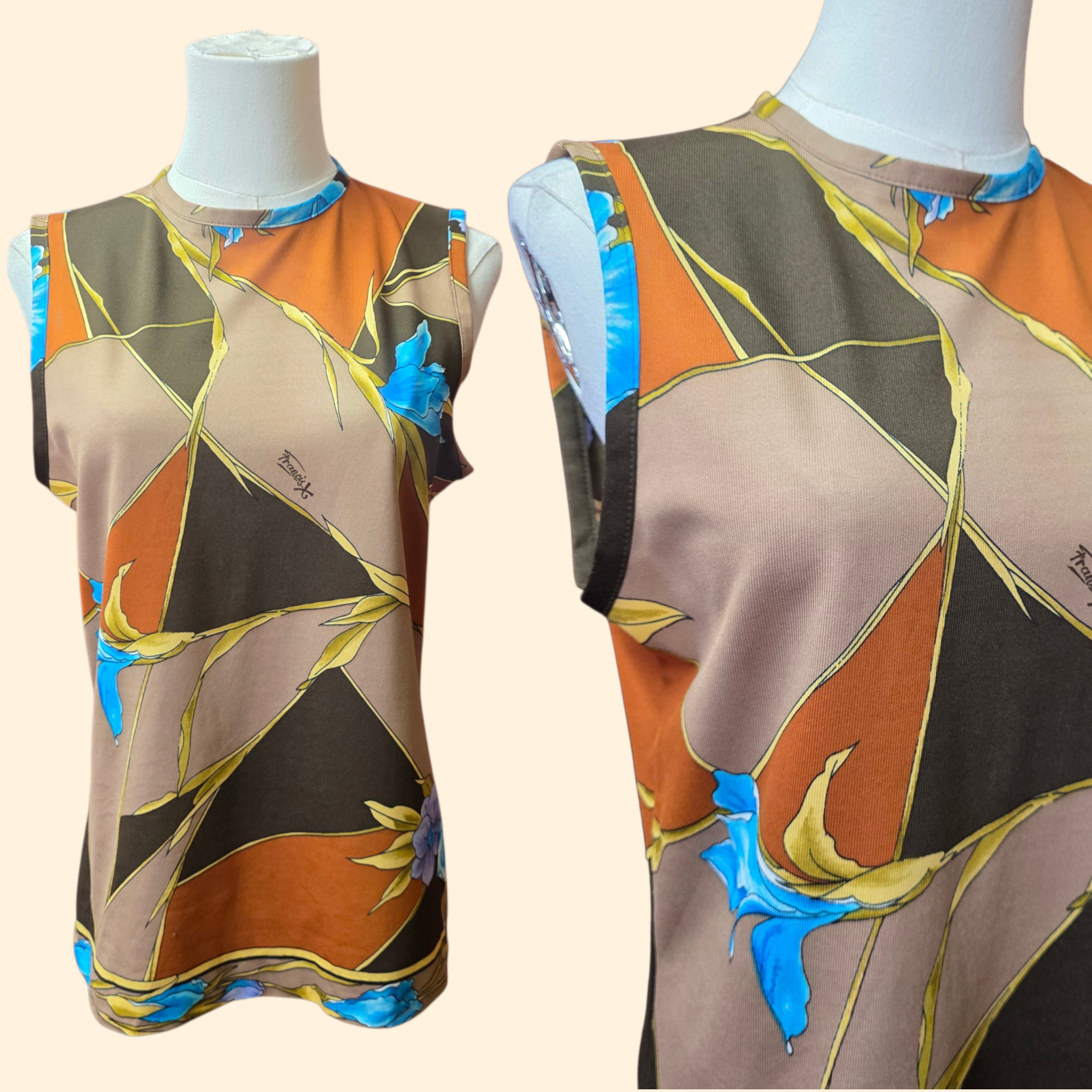 1970s Floral Dagger Collar Set by Francis X ~ Medium ~ Brown Blue Geometric
