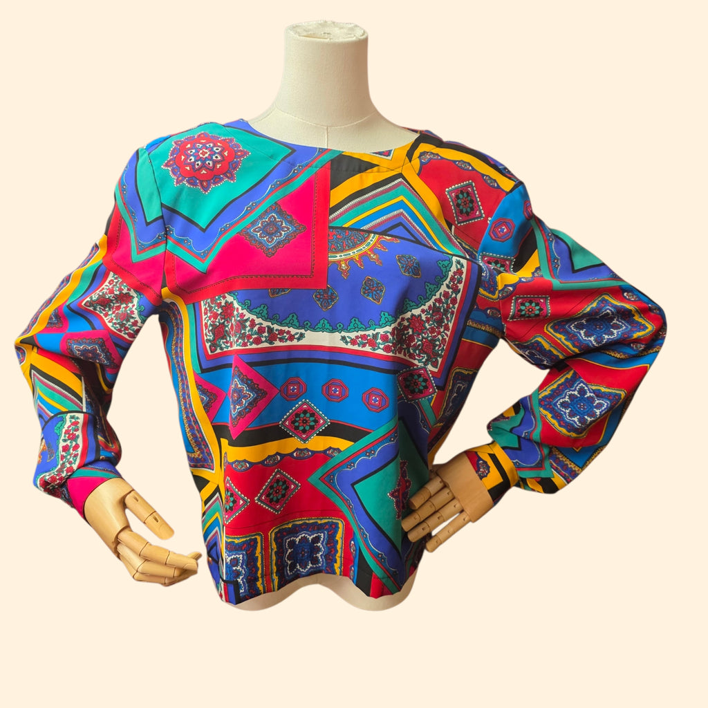 1990s Crazy Print Long Sleeve Pullover Top ~ Medium