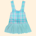 1970s Teal Plaid Pleated Jumper~ Girls 7/8